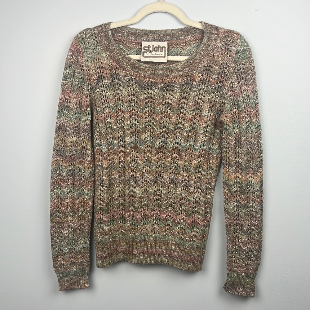 St John Vintage lightweight open knit multi colored sweater